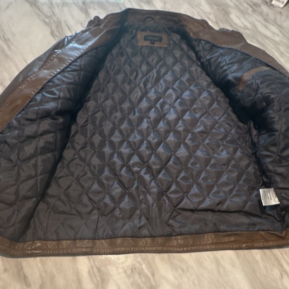 Pronto Uomo Men’s Brown Polyurethane leather Moto Jacket Full Zip Quilted Size L - Picture 5 of 8